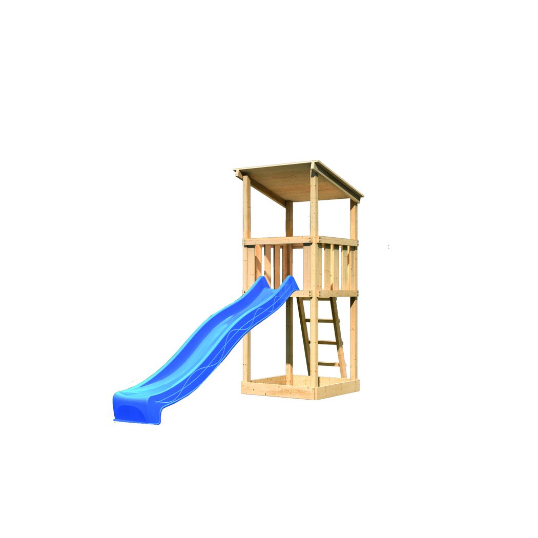 Spielturm "Anna" aus Holz mit blauer Rutsche
