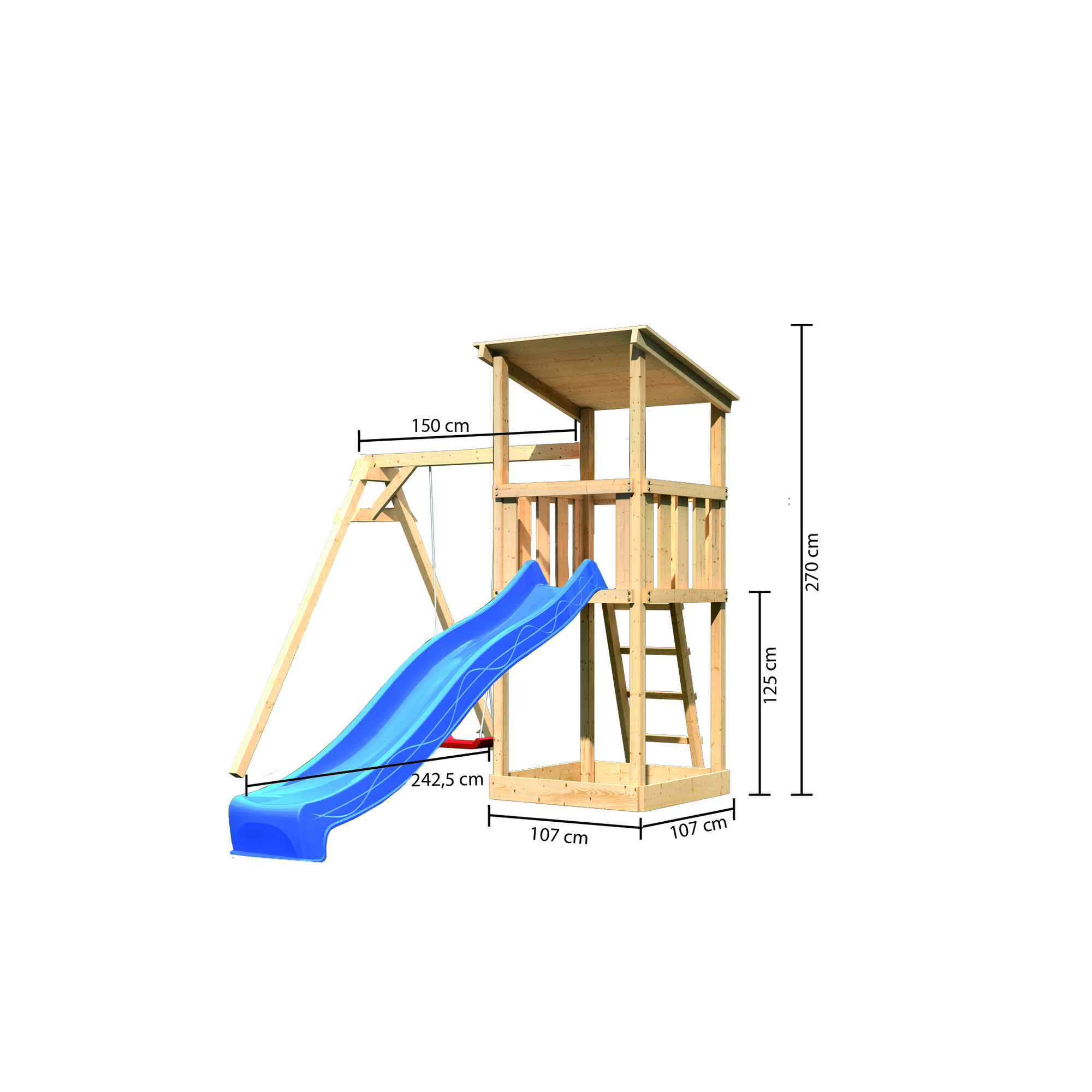 Spielturm 'Anna' Einzelschaukelanbau, Rutsche blau, 257 x 242,5 x 270 cm + product picture
