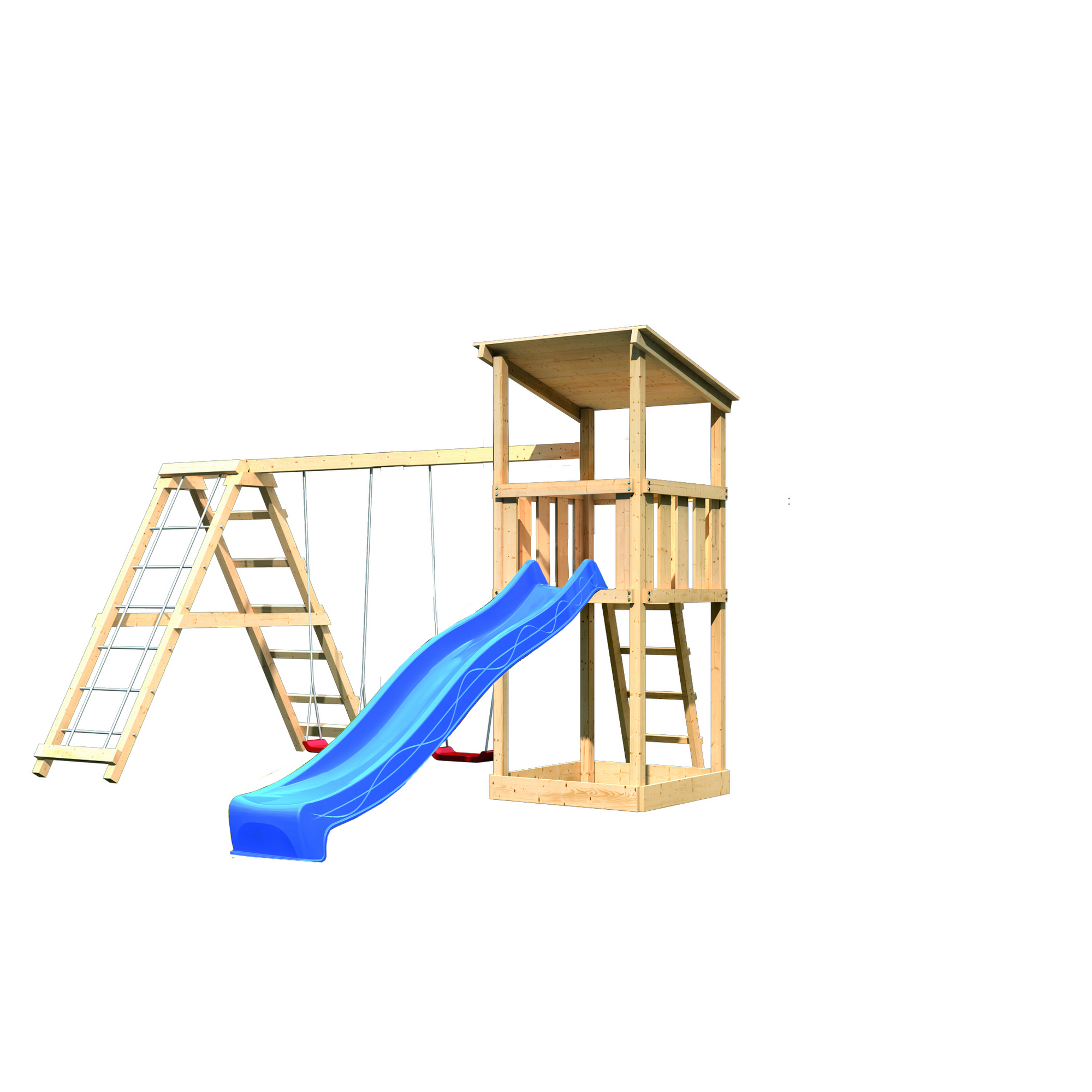Spielturm 'Anna' Doppelschaukel, Klettergerüst, Rutsche blau, 415 x 264 x 270 cm + product picture