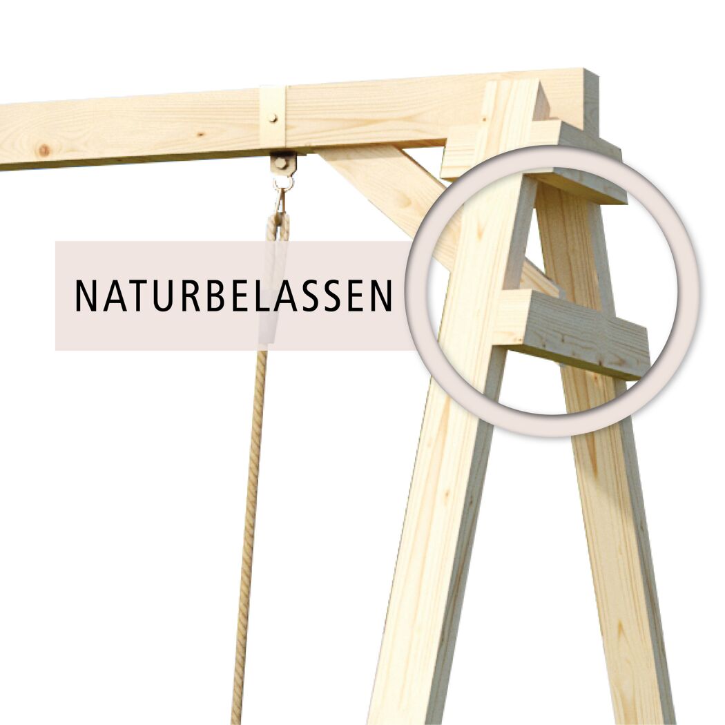 Nahaufnahme der Holzverbindung der Schaukel