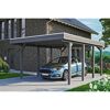 Auto unter einem grauen Carport.