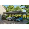 Zwei Autos unter einem grauen Carport.