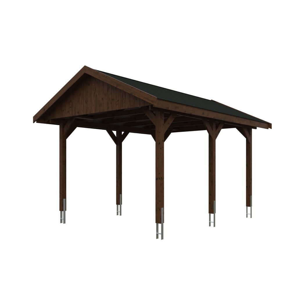 Holz-Carport mit schwarzem Dach
