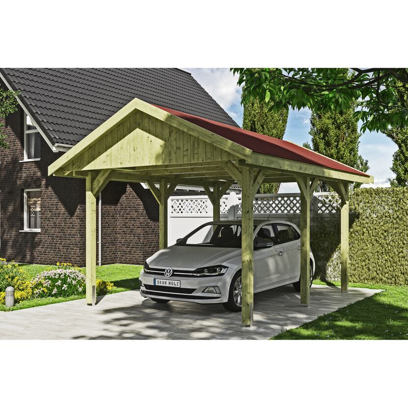 Auto steht unter einem Carport von SKAN HOLZ.