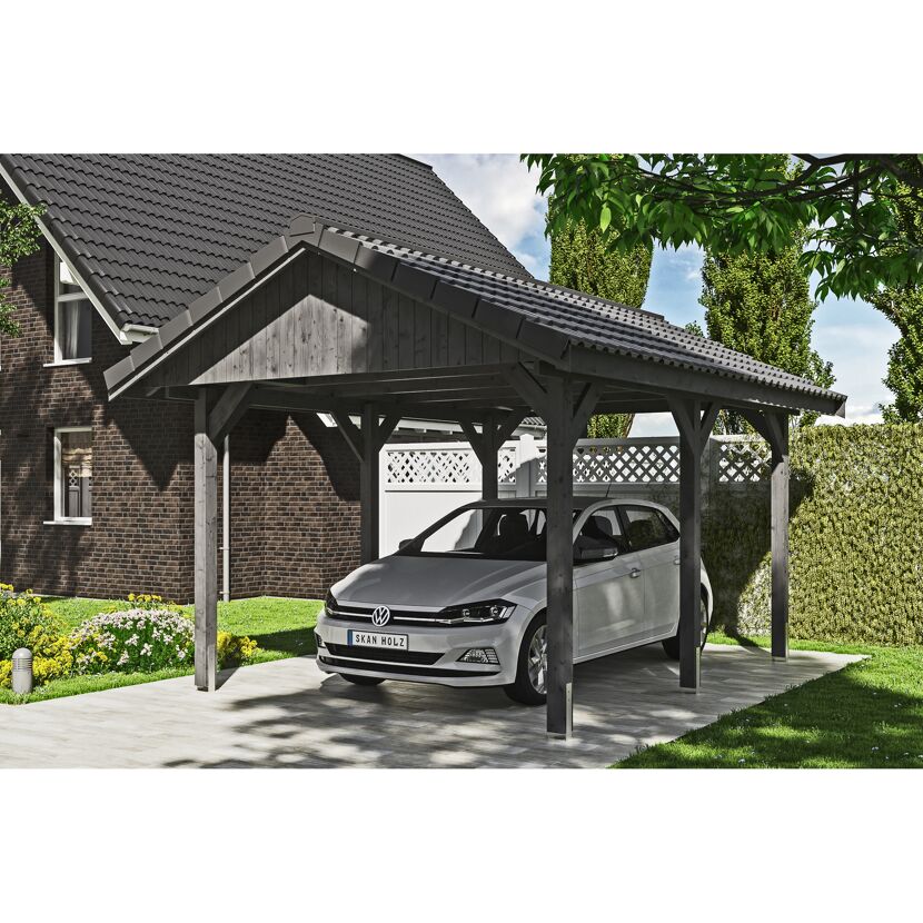 Auto unter einem grauen Carport