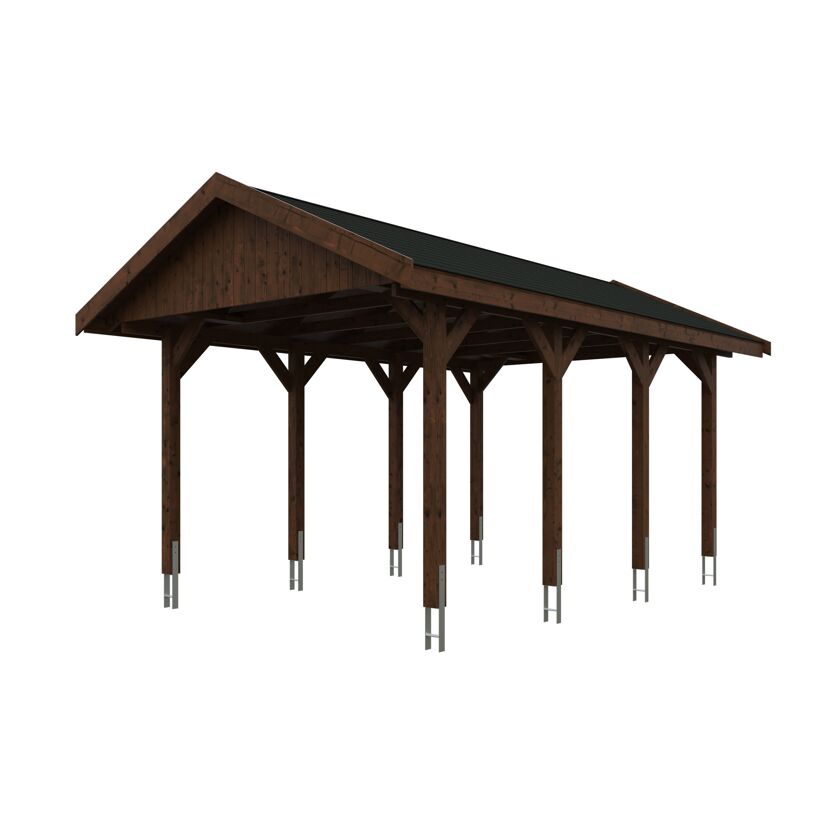 Holzcarport mit schwarzem Dach