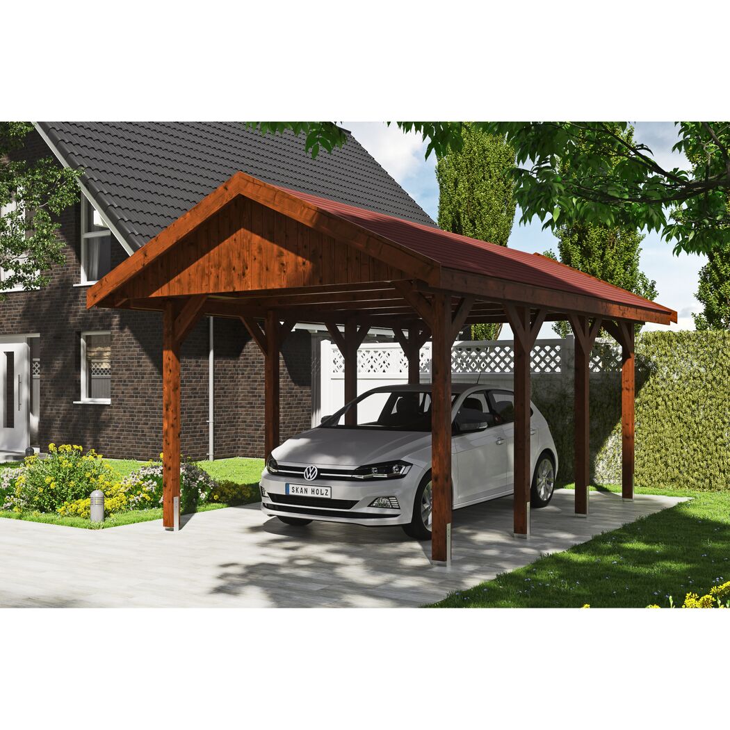Holz-Carport mit Auto