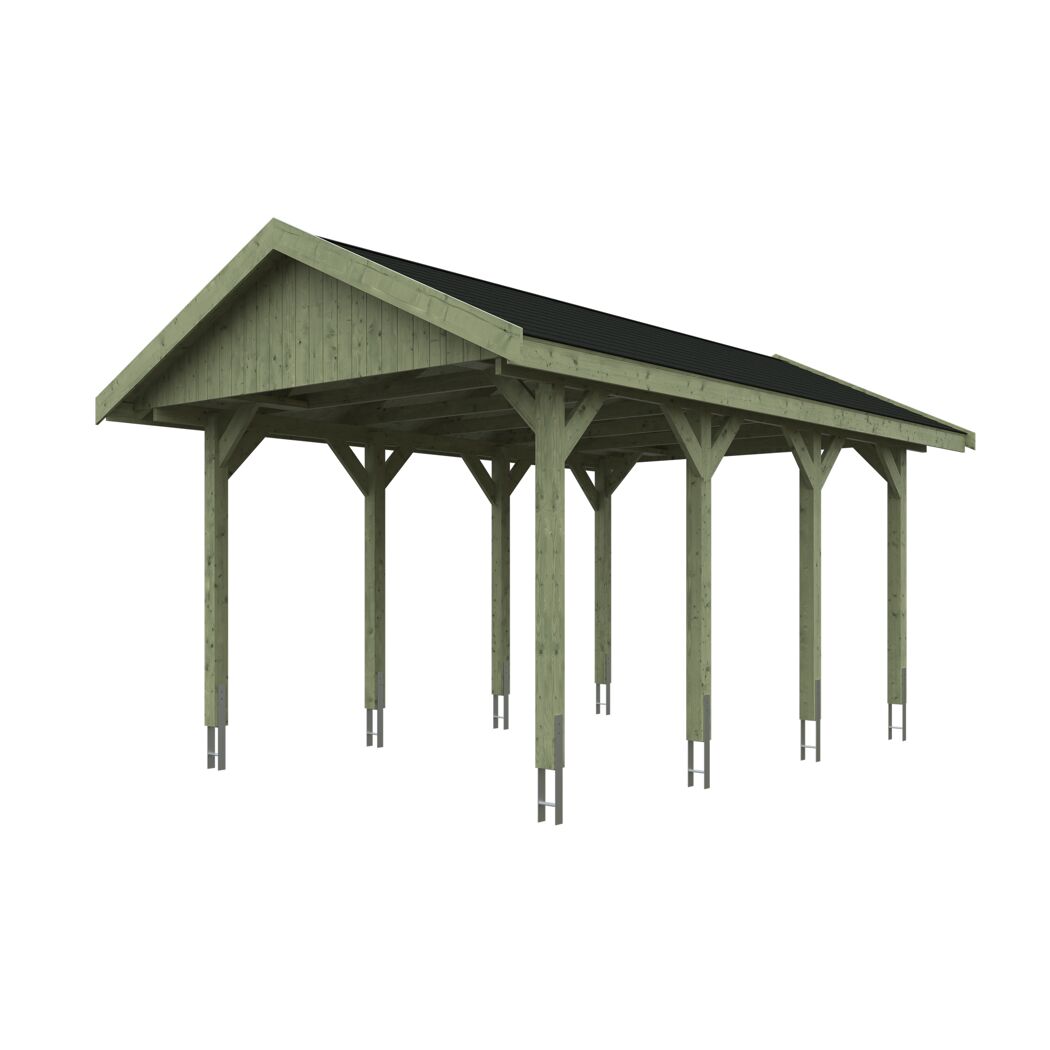 Grüner Carport mit schwarzem Dach