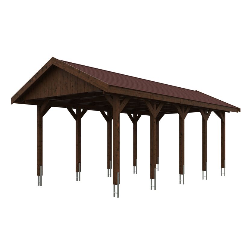 Holzcarport mit braunem Dach