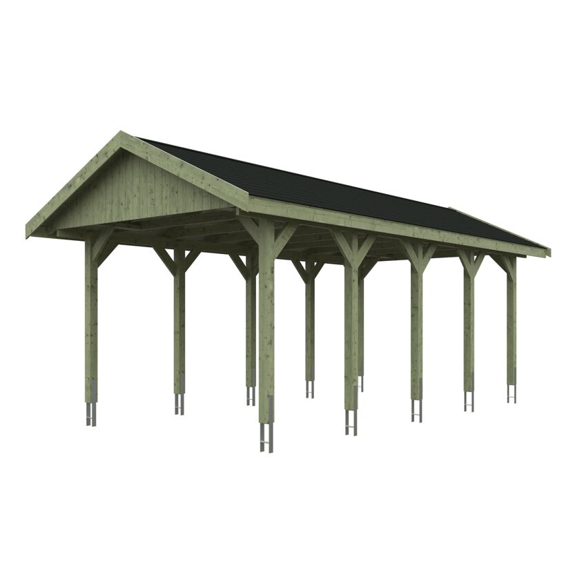 Grüner Carport mit schwarzem Dach