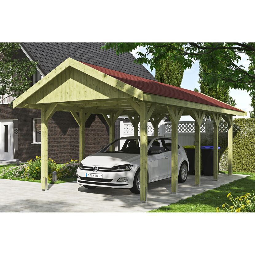 Weißes Auto unter einem Carport von SKAN HOLZ.