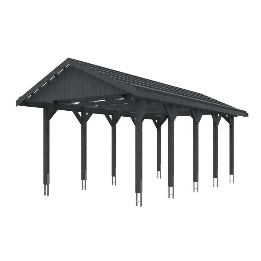 Grauer Carport mit Spitzdach
