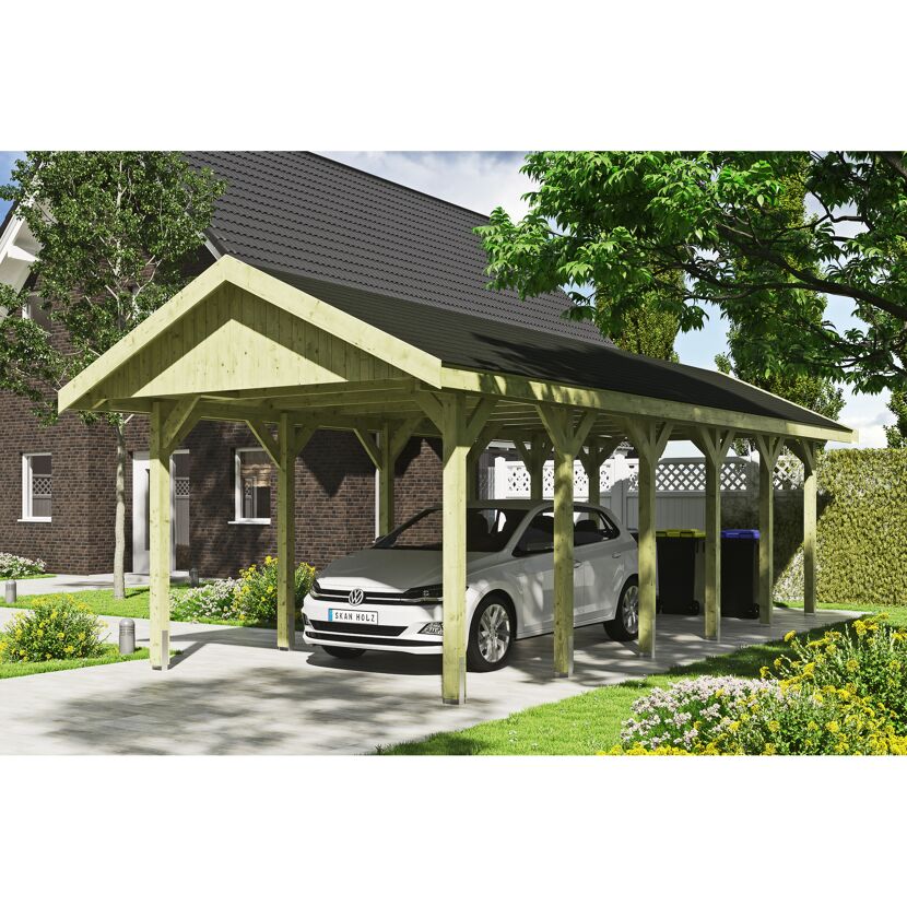 Auto steht unter einem Carport.