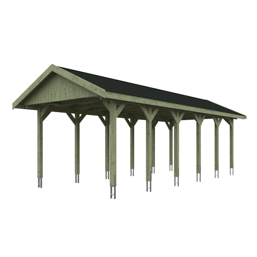 Grüner Carport mit schwarzem Dach
