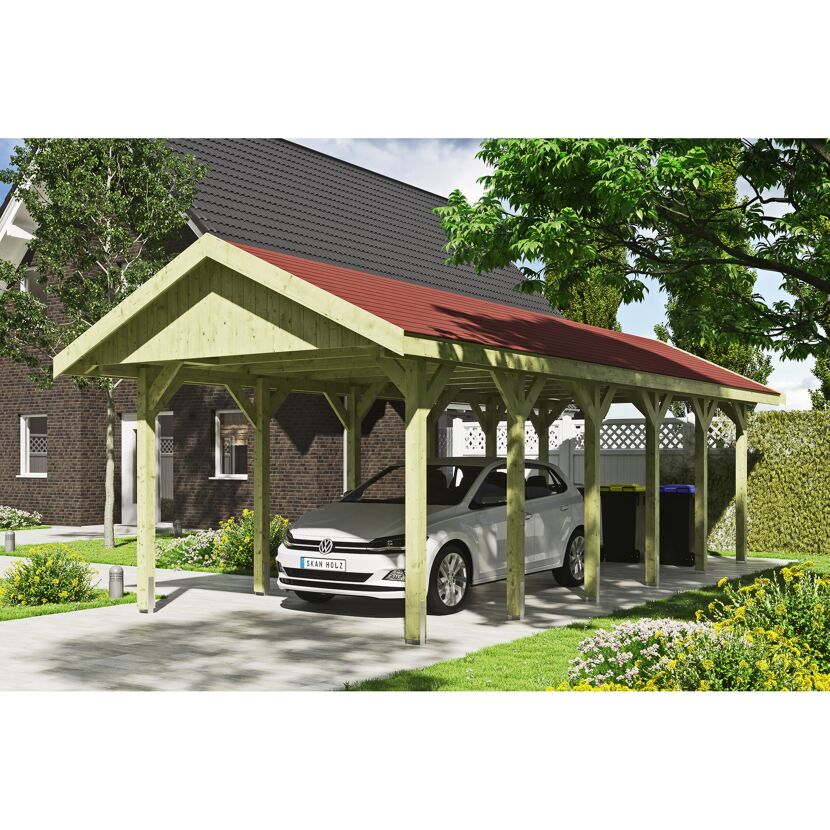 Auto steht unter einem Carport.