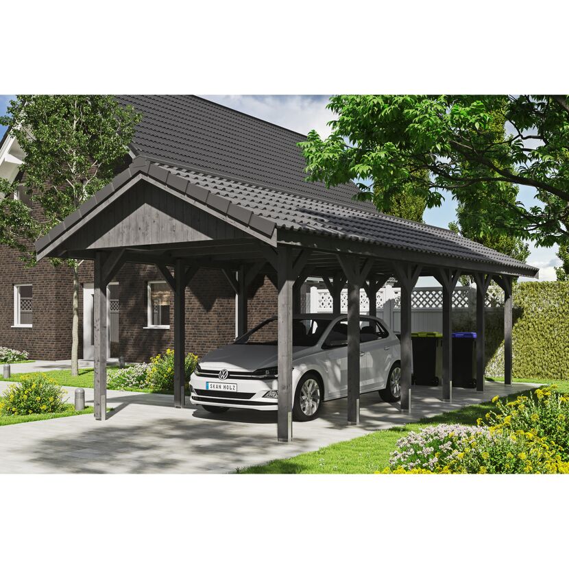 Auto unter einem grauen Carport