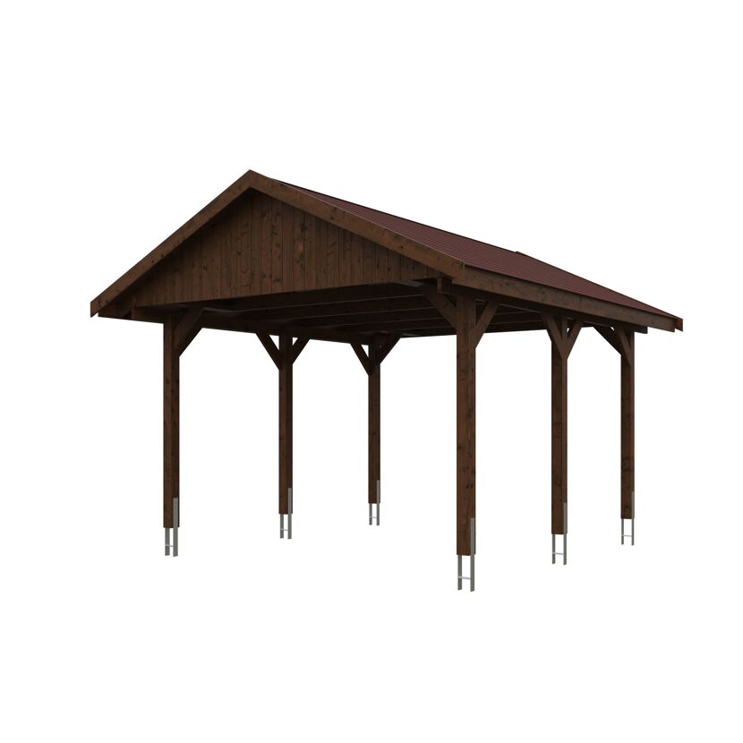 Holzcarport mit braunem Dach