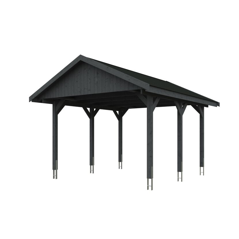 Schwarzer Carport mit schwarzem Dach