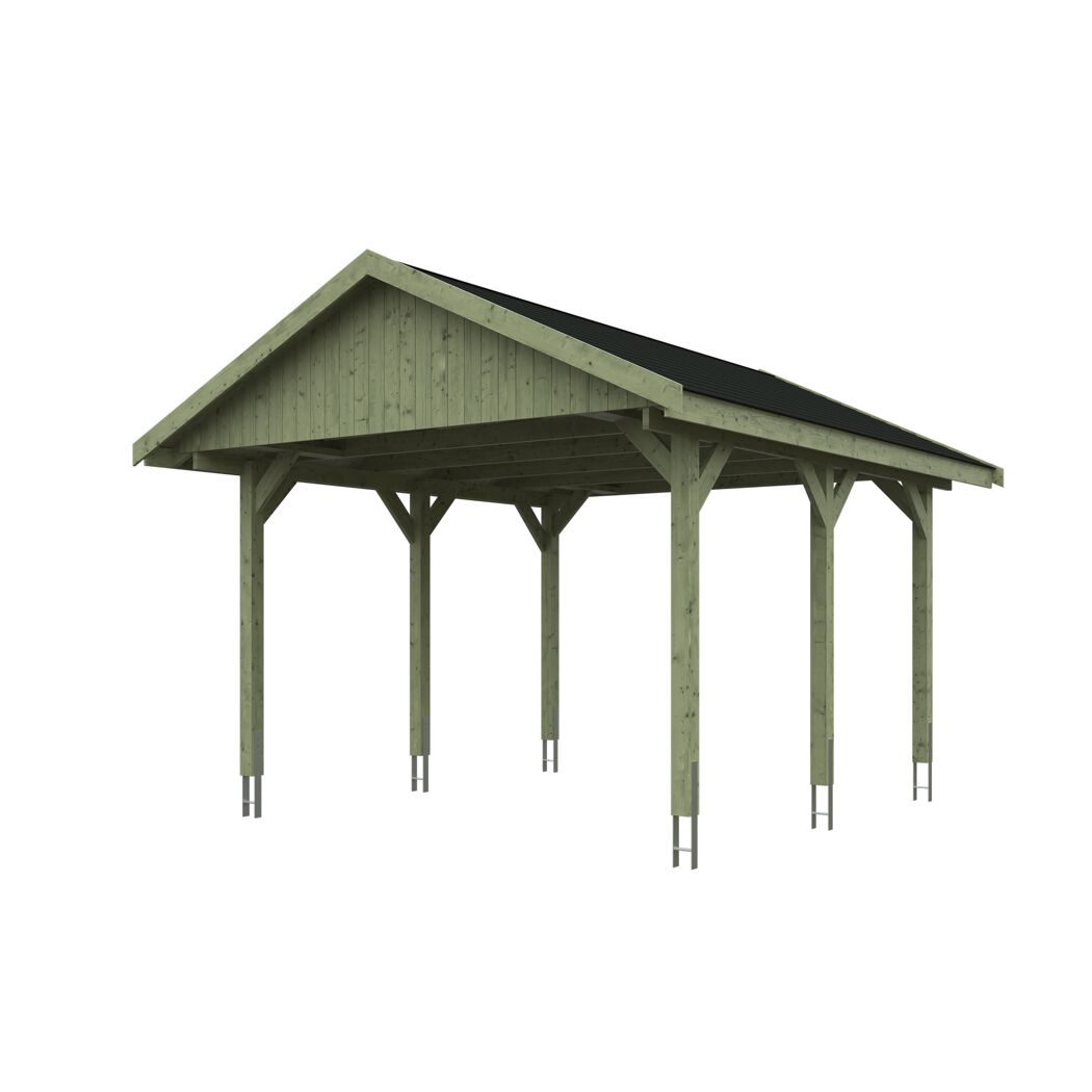 Grüner Carport mit schwarzem Dach