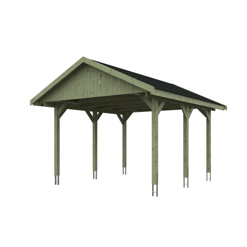 Grüner Carport mit schwarzem Dach