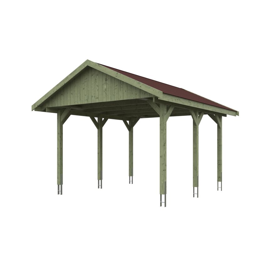 Einzelcarport 'Wallgau' mit roten Schindeln 430 x 500 cm natur