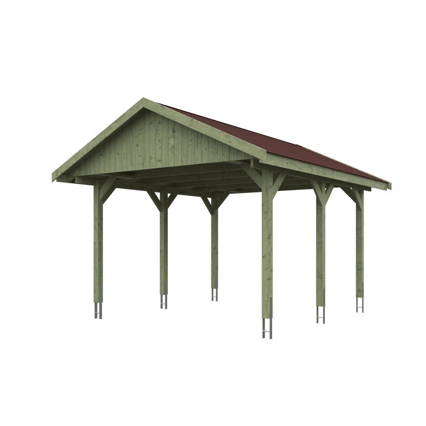 Einzelcarport 'Wallgau' mit roten Schindeln 430 x 500 cm natur