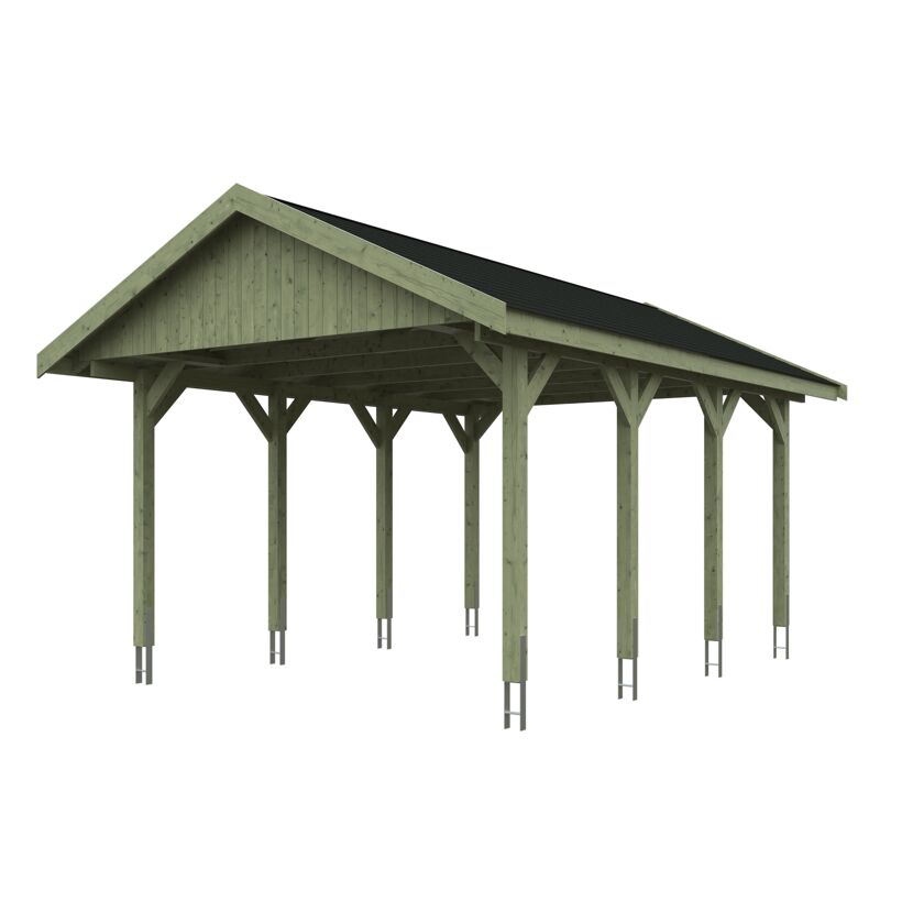 Grüner Carport mit schwarzem Dach