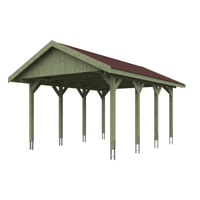 Grüner Carport mit rotem Dach