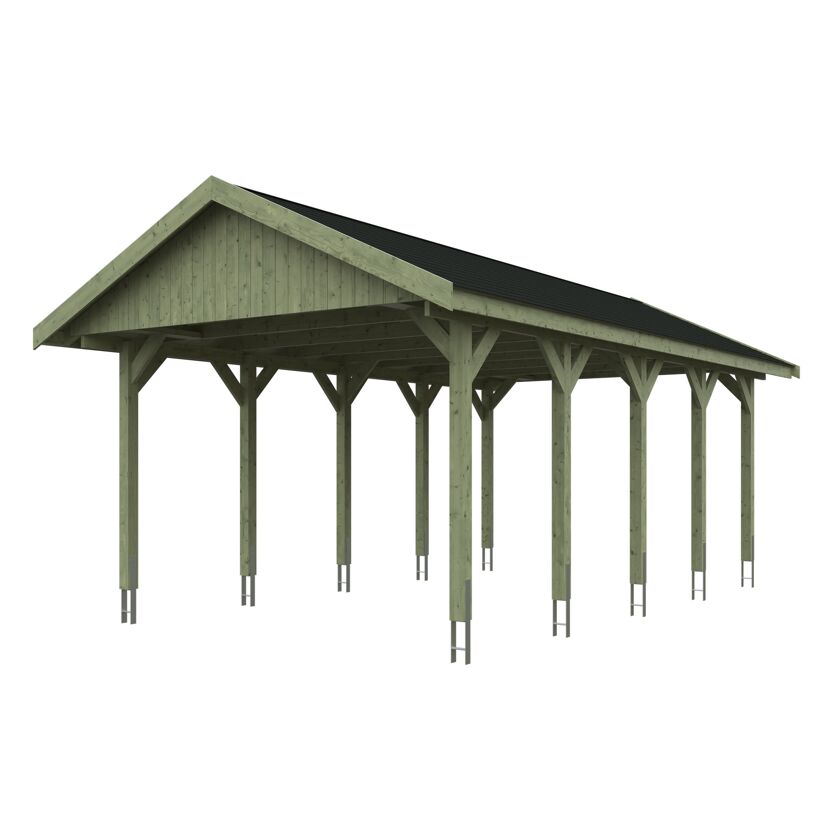 Grüner Carport mit schwarzem Dach