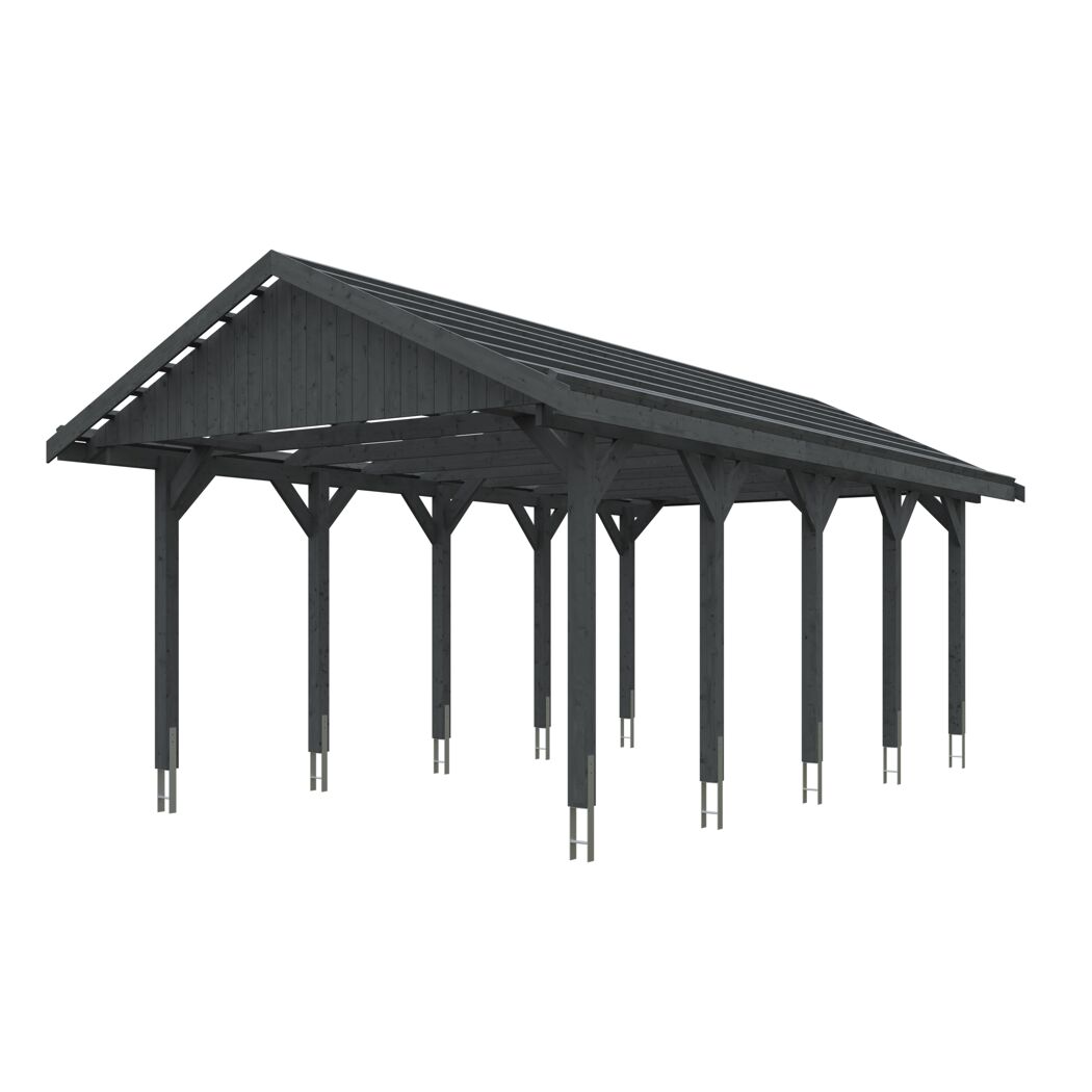 Grauer Carport mit offenem Dach