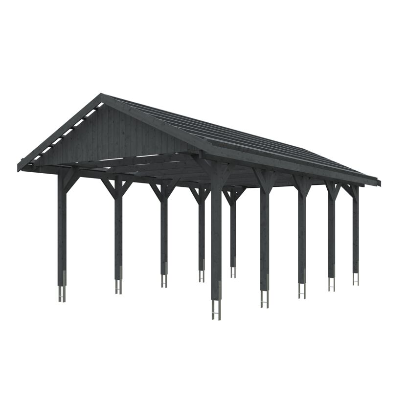 Grauer Carport mit offenem Dach