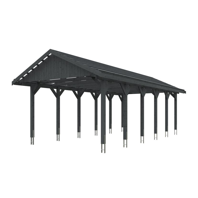 Grauer Carport mit Spitzdach