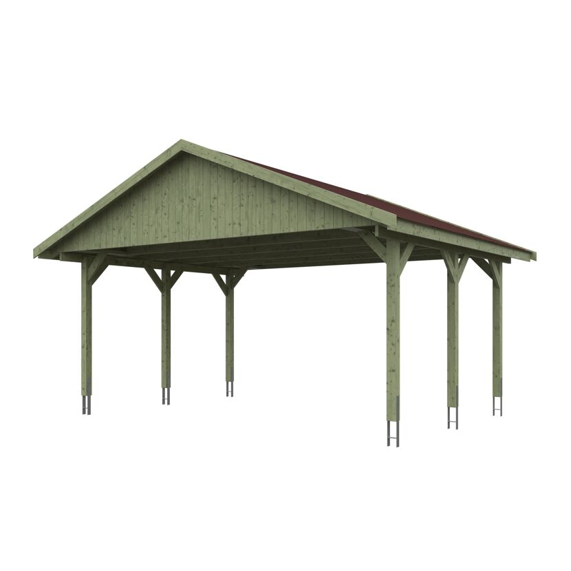 Grüner Carport mit rotem Dach