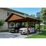 Doppelcarport aus Holz mit zwei Autos
