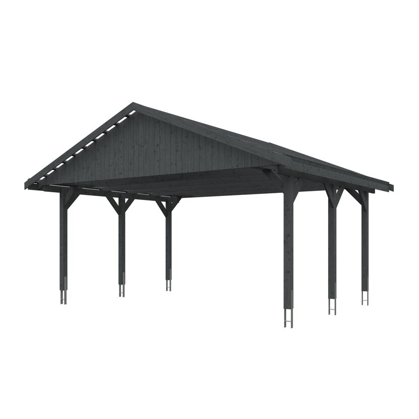 Grauer Carport aus Holz