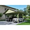 Doppelter Carport aus Holz mit zwei Autos