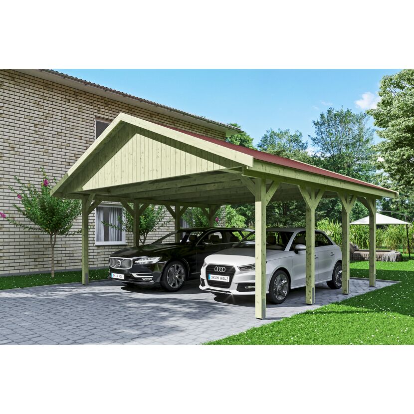 Doppelcarport mit Satteldach für zwei Autos