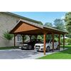Doppelcarport aus Holz mit zwei Autos