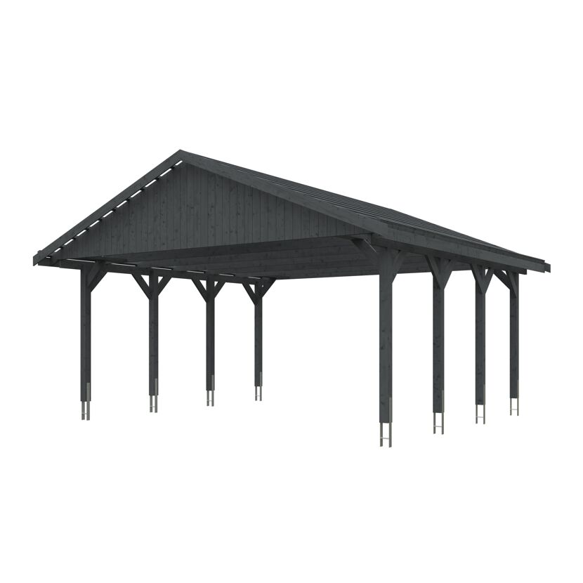 Grauer Carport aus Holz