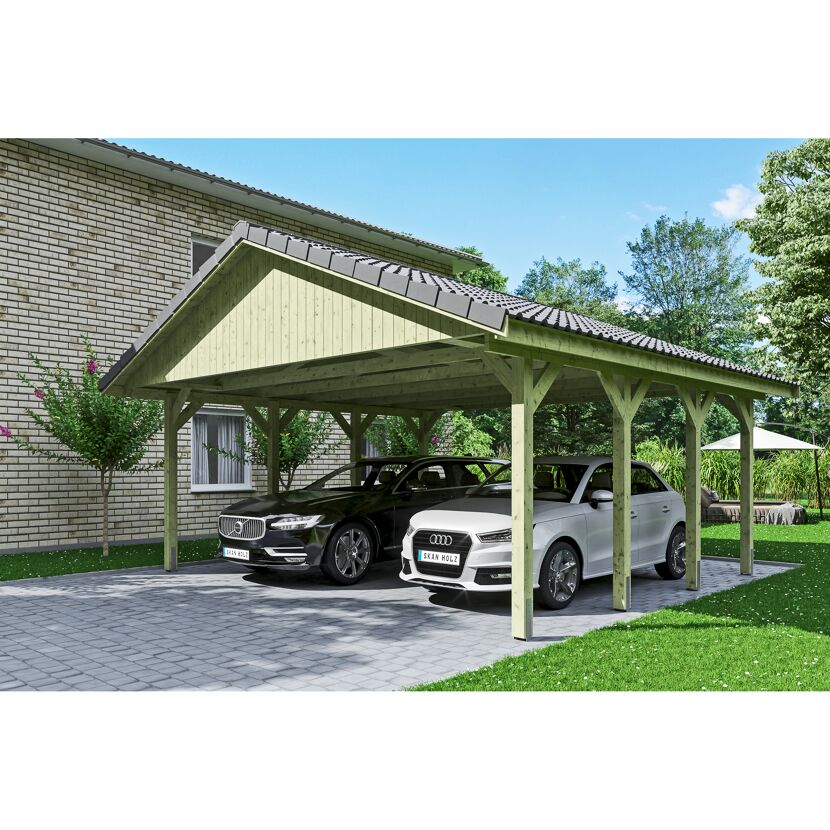 Doppelcarport mit zwei Autos darunter