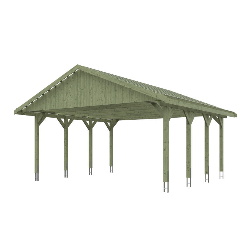 Grüner Carport Wallgau mit Spitzdach