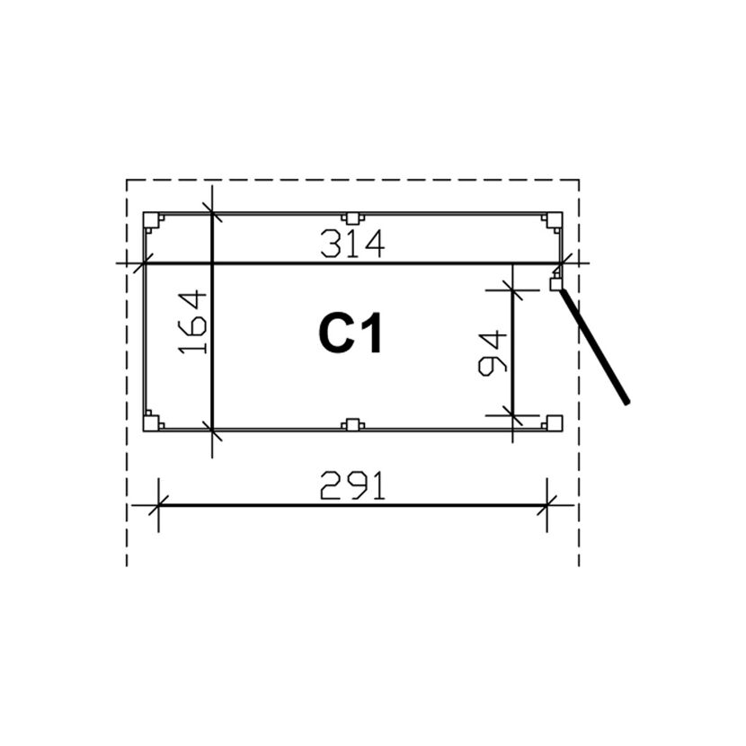 Abmessungen des Abstellraums C1: 314 x 291 mm