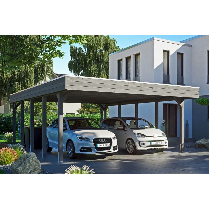 Doppelcarport mit zwei Autos darunter
