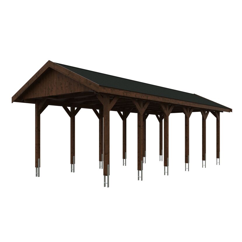 Holzcarport mit schwarzem Dach