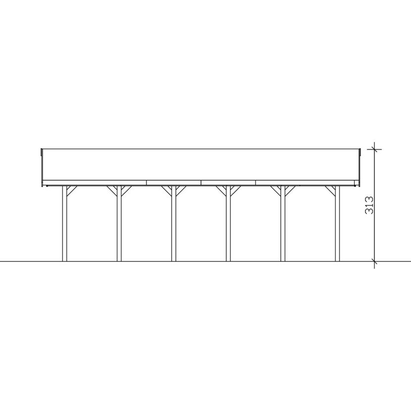 Technische Zeichnung des Carports CP Wallgau 380x900 Seitenansicht