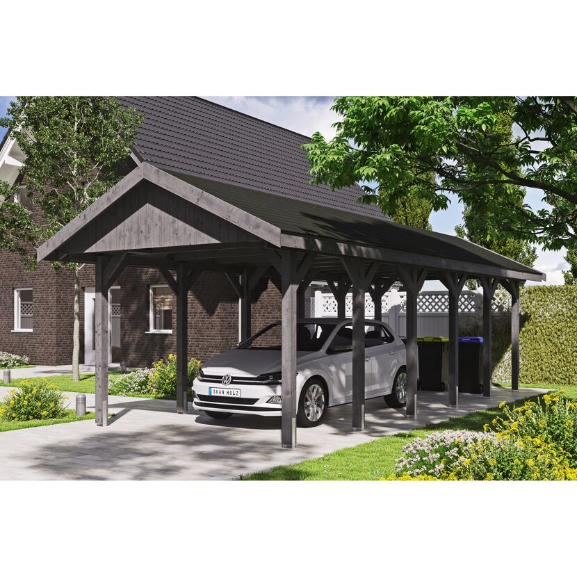 Auto unter einem grauen Carport
