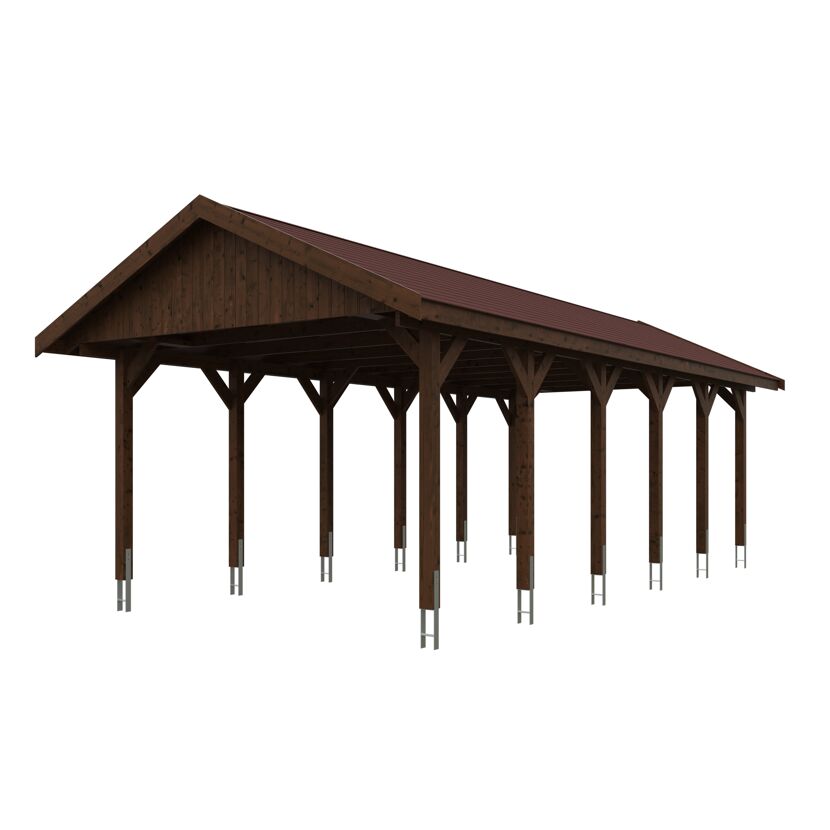Holzcarport mit braunem Dach