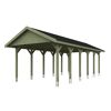 Grüner Carport mit schwarzem Dach