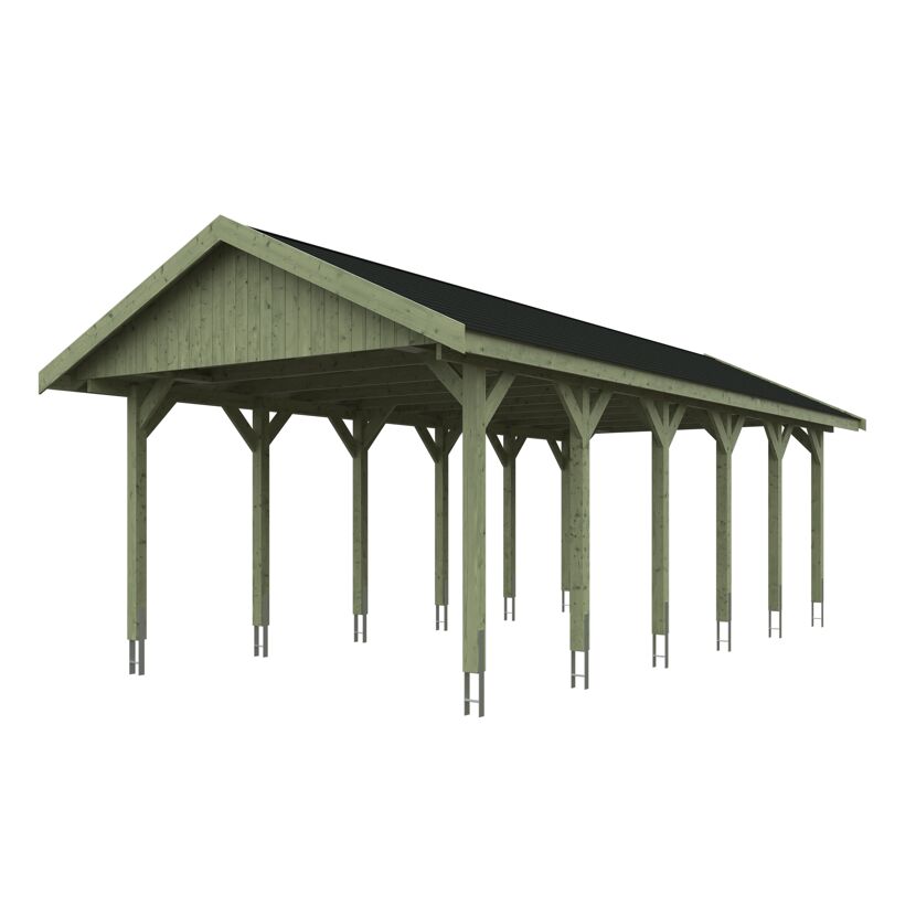 Grüner Carport mit schwarzem Dach
