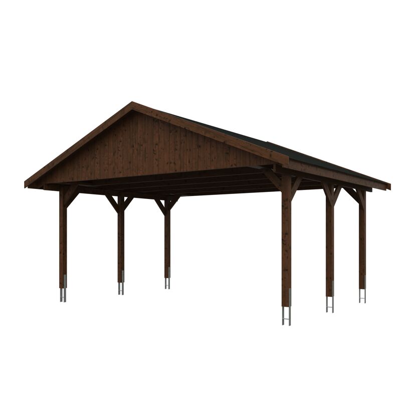 Holzcarport mit schwarzem Dach